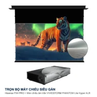 Trọn bộ máy chiếu siêu gần Hisense PX4 PRO + màn chiếu âm trần VIVIDSTORM PHANTOM Lite Hyper ALR 150 inch