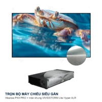 Trọn bộ máy chiếu siêu gần Hisense PX4 PRO + màn chiếu khung VIVIDSTORM Lite Hyper ALR
