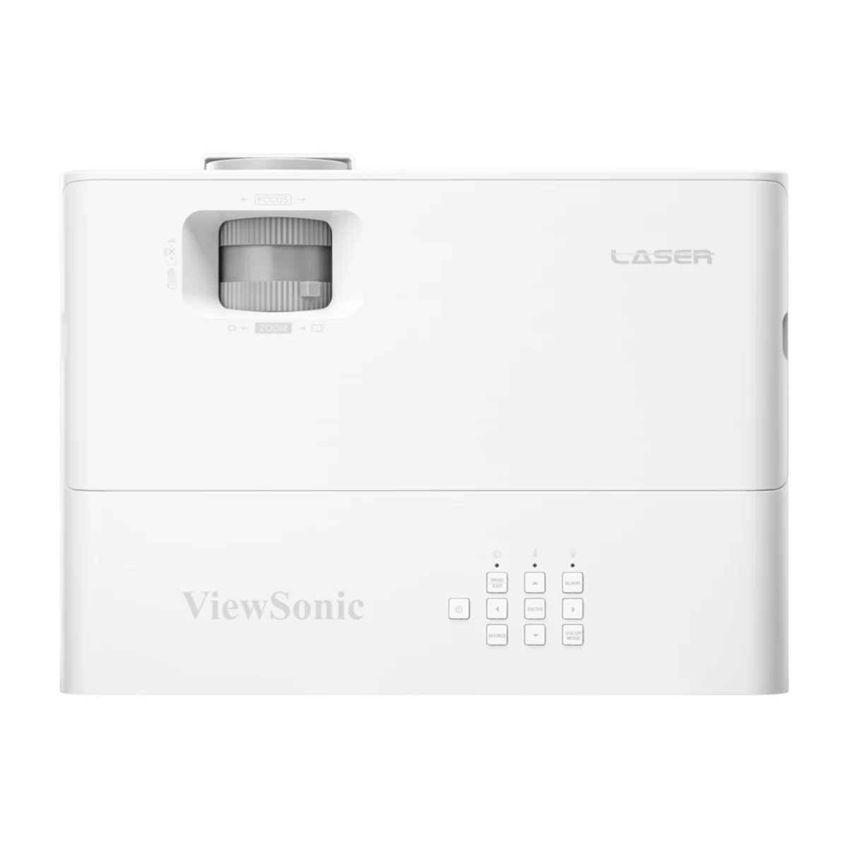 Mặt trên máy chiếu ViewSonic LX750-4K với vòng zoom, lấy nét và phím bấm